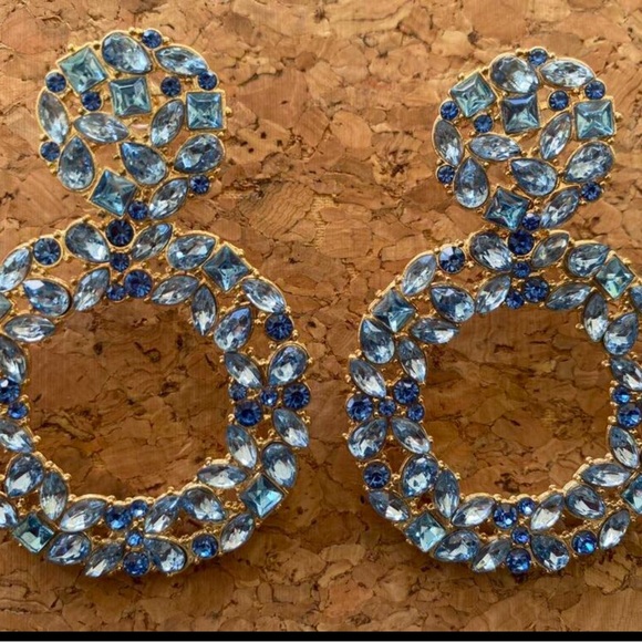 Blue Rhinestone Statement Earrings - Picture 3 of 4